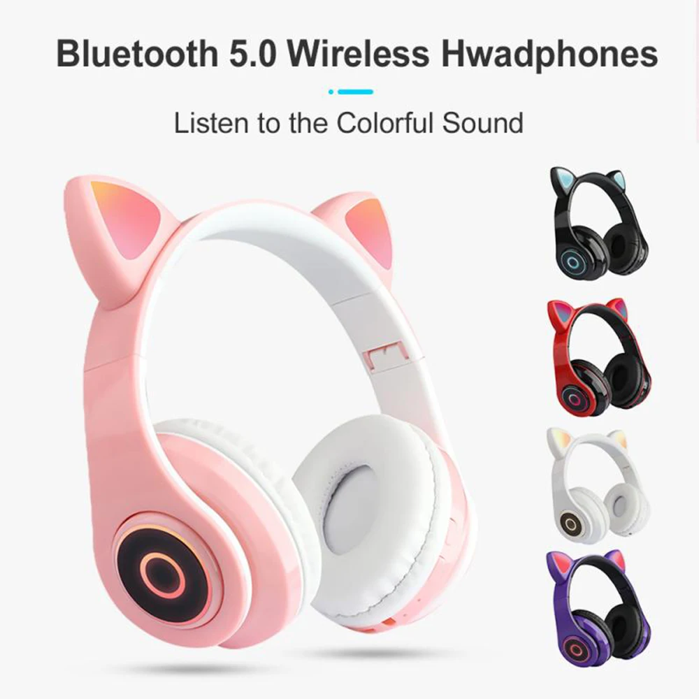 Wireless Bluetooth Headphones glowing cute LED Cat Ear Girls Gift Kids Headset Wireless HIFI Stereo Bass Rechargeable Headset