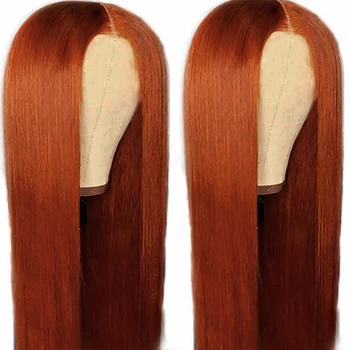 

Long Synthetic Natural Straight Orange Brown Hair Wig Daily Wear for White /Black women With Natural Skin Part