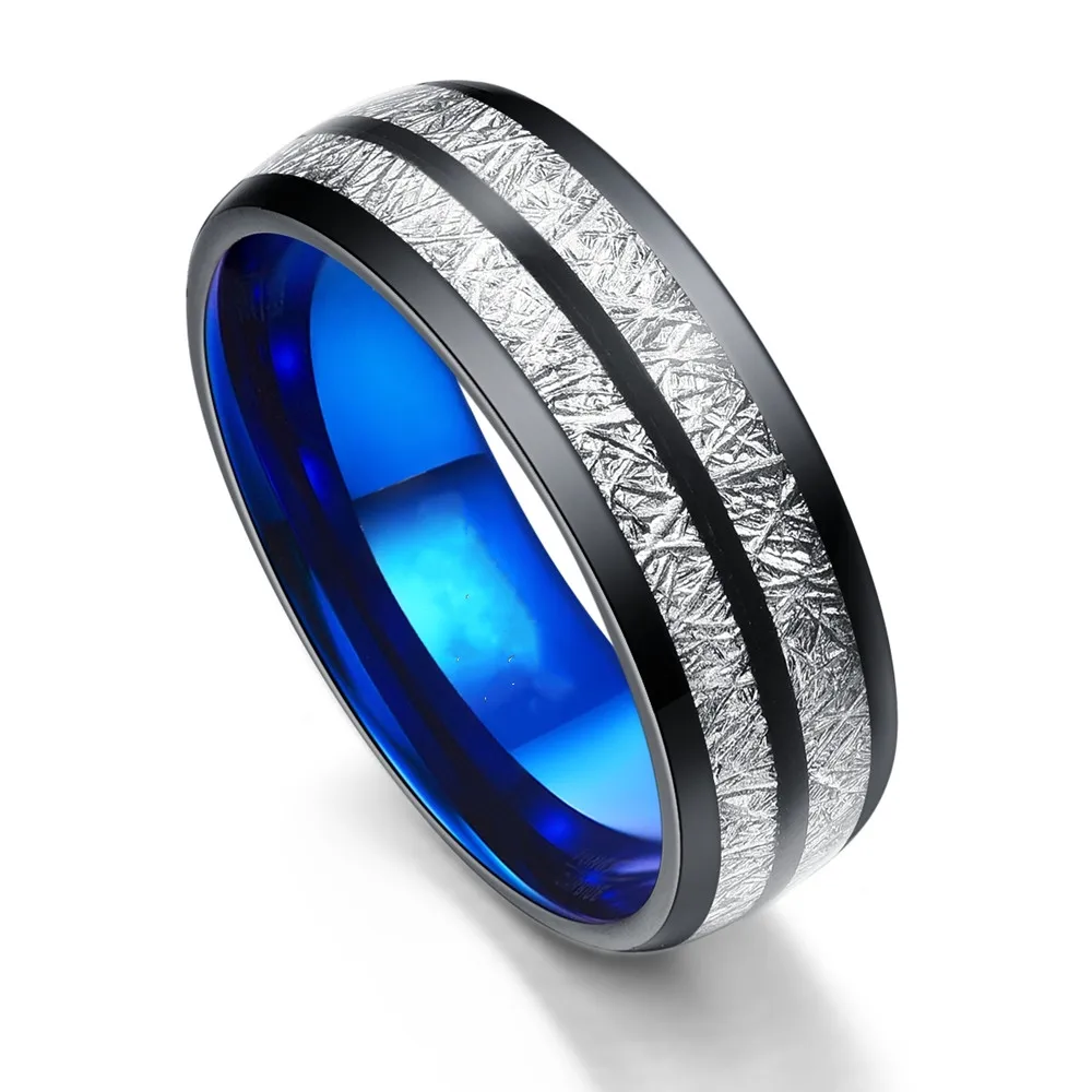 FDLK Wedding Band 8mm Width Men Women Rings Accessories Black Blue Stainless Steel Rings Couple Anillos Fashion Jewelry