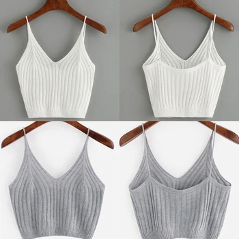 

Summer Women Basic Sexy Strappy Sleeveless Racer back Crop Top Fashion Simple Temperament Spaghetti Strap Slim Knitted Sling