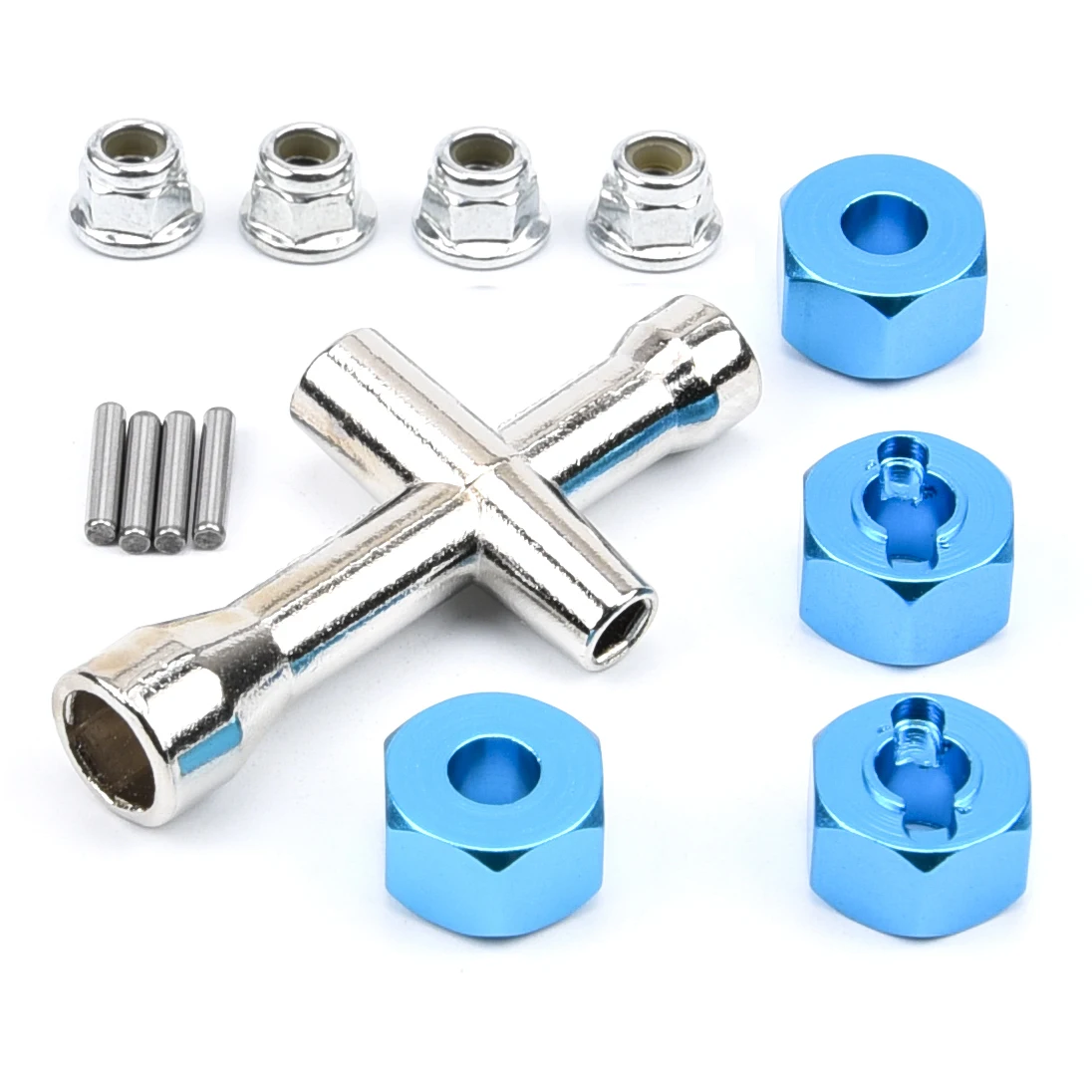 4pcs Aluminum Alloy Wheel Hex Nuts with Pins Drive Hubs 12mm Locknut Adapter RC Car Metal Accessories for 4WD RC Car Blue