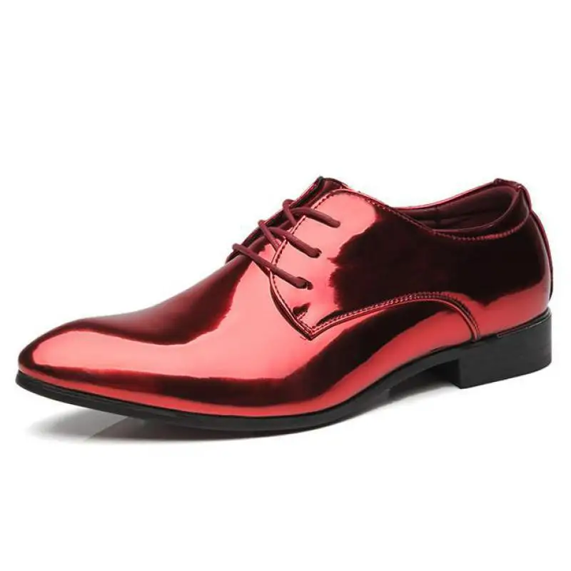 37-48 размера плюс красные золотые лакированные кожаные мужские туфли «Дерби» с острым носком свадебные туфли классические итальянские мужские официальные туфли - Цвет: Красный