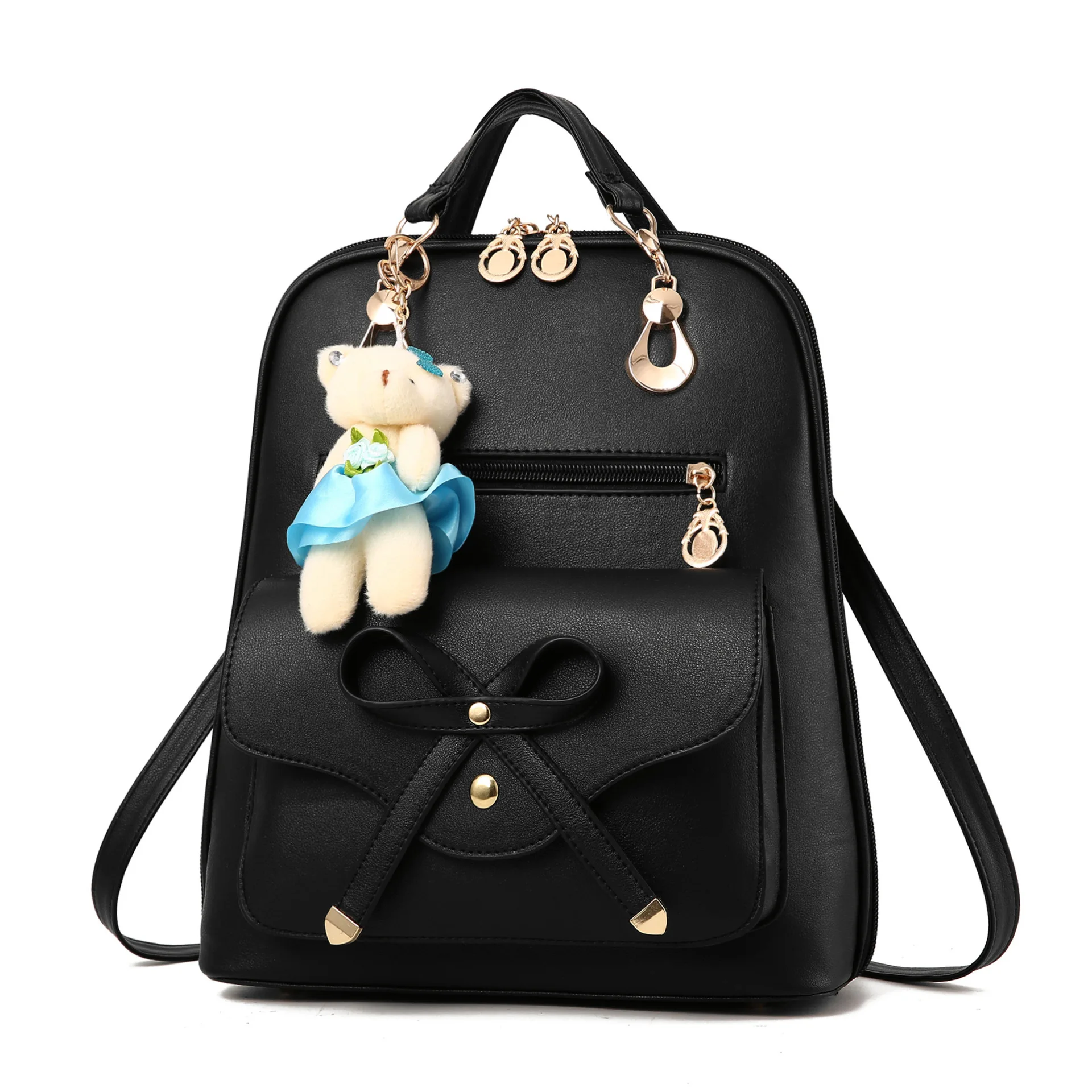 Милый женский рюкзак с защитой от кражи, Модный женский рюкзак из искусственной кожи, рюкзак для путешествий, школьные сумки для девочек-подростков, рюкзак софтбэк - Цвет: black backpack 1