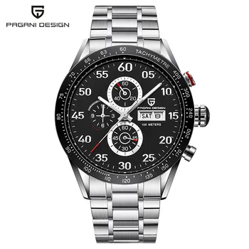 

Luxury PAGANI design 42 mm black dial multi-function quartz chronograph speedometer men's watch belt steel belt