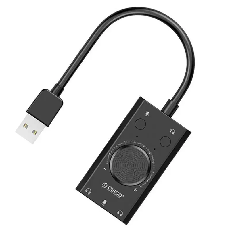 ORICO SC2 USB Sound Card Volume External Adjustable 3 Port Mic Headphone Audio Card Microphone Jack Adapter for Windows Mac OS Sadoun.com