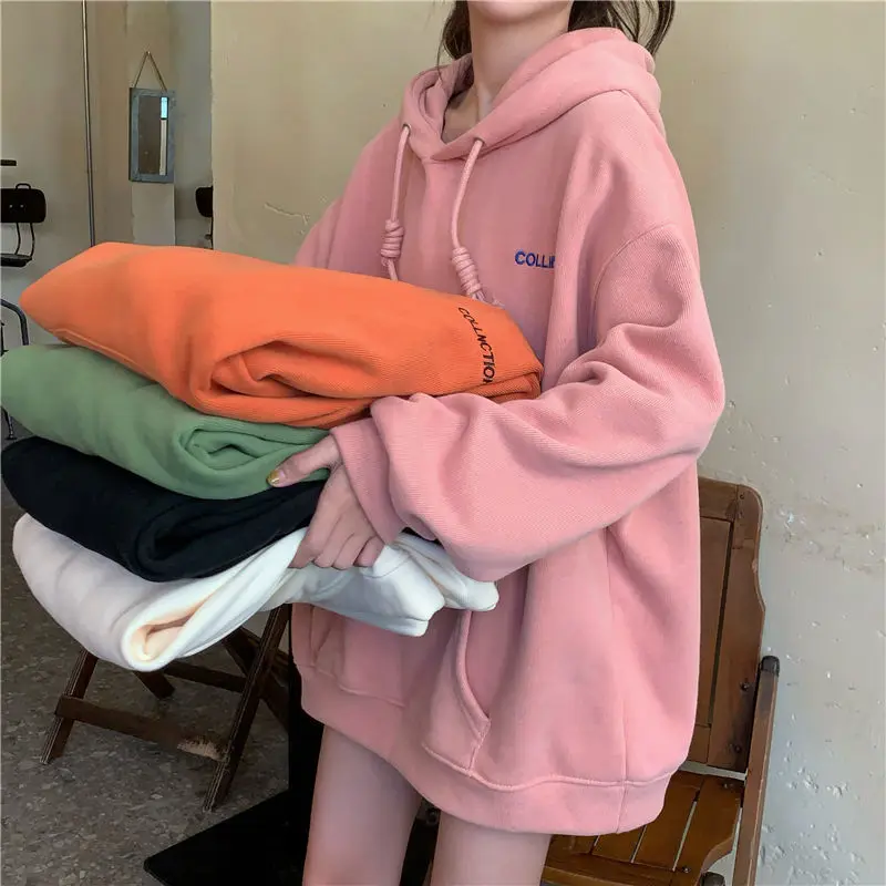 

Plush thickened sweater women's lazy wind hooded loose Korean fashion coat autumn winter 2021 new women's top
