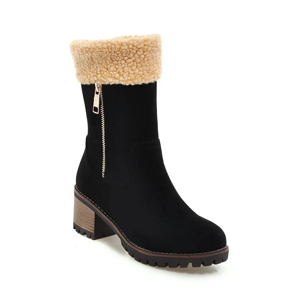 KANCOOLD/зимние ботинки; теплая шерстяная обувь с мехом внутри; женская зимняя обувь из мягкой кожи на высоком каблуке и молнии; зимние ботинки; botas