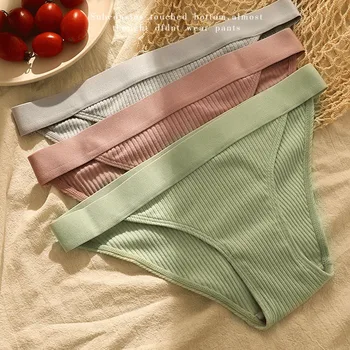 

Women Cotton Thong Solid Color G-String Panties Underwear Women Comfortable Seamless Low Waist Bikini Briefs Sexy Lingerie