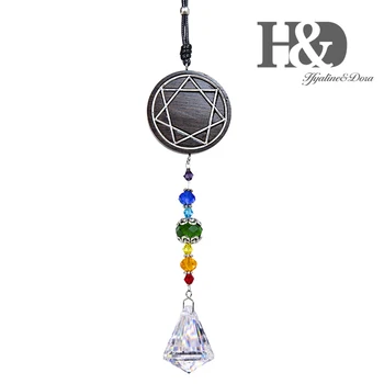 

H&D Star of David Sandalwood Silver Plated Pendant Glass Cone Prism Suncateher Window Hanging Ornament Car Interior Decor