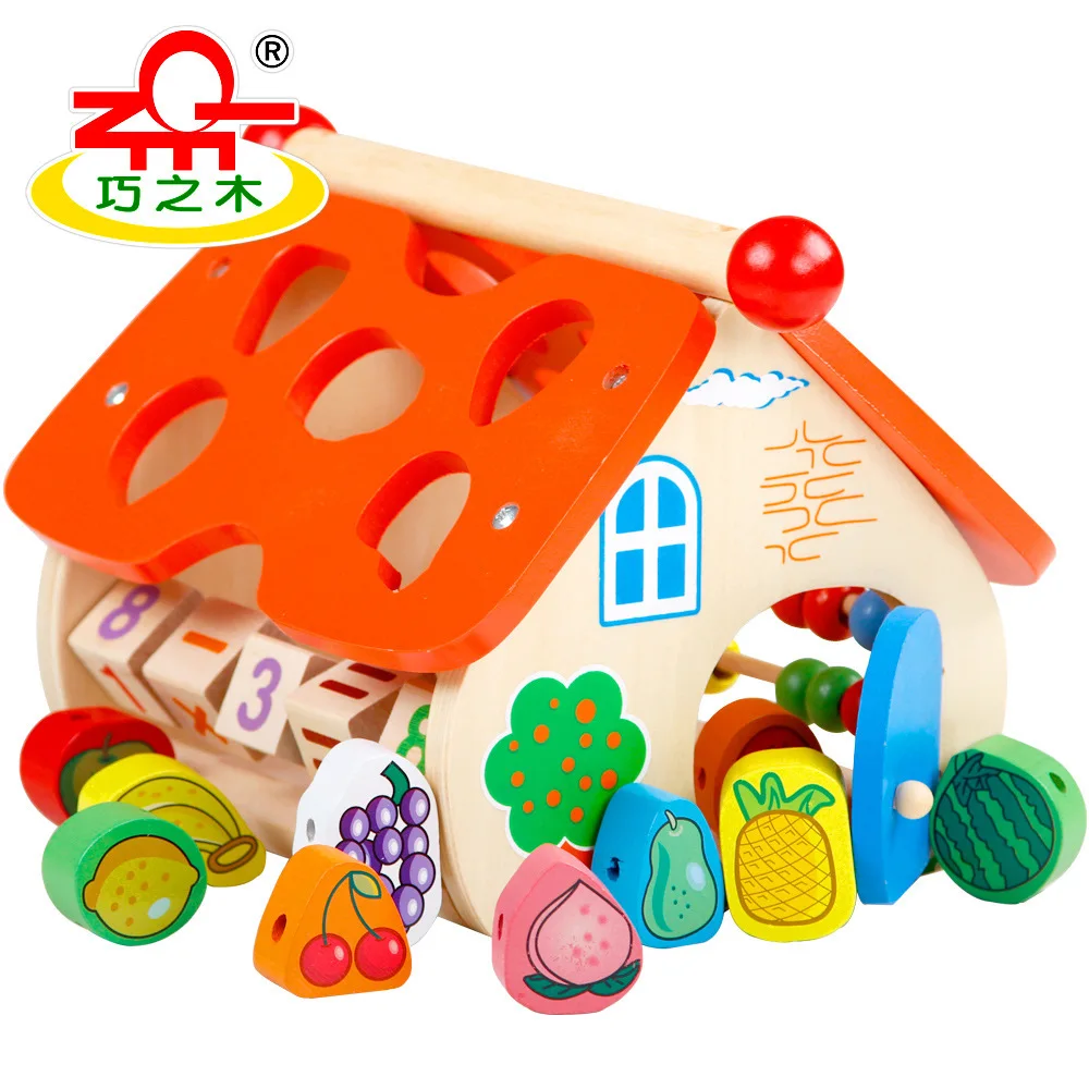 Детская форма фрукты Когнитивная забавная коробка с цифрами Дом мудрости пористые соответствующие деревянные игрушки 1-2-3-5