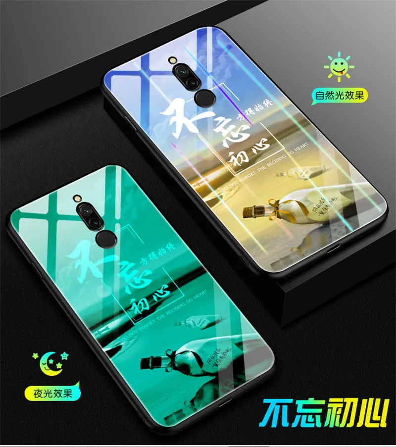 Светящийся чехол для телефона Xiaomi Redmi 8, чехол 6,22 дюйма, светящаяся задняя крышка из закаленного стекла для Xiaomi Redmi 8, силиконовый чехол