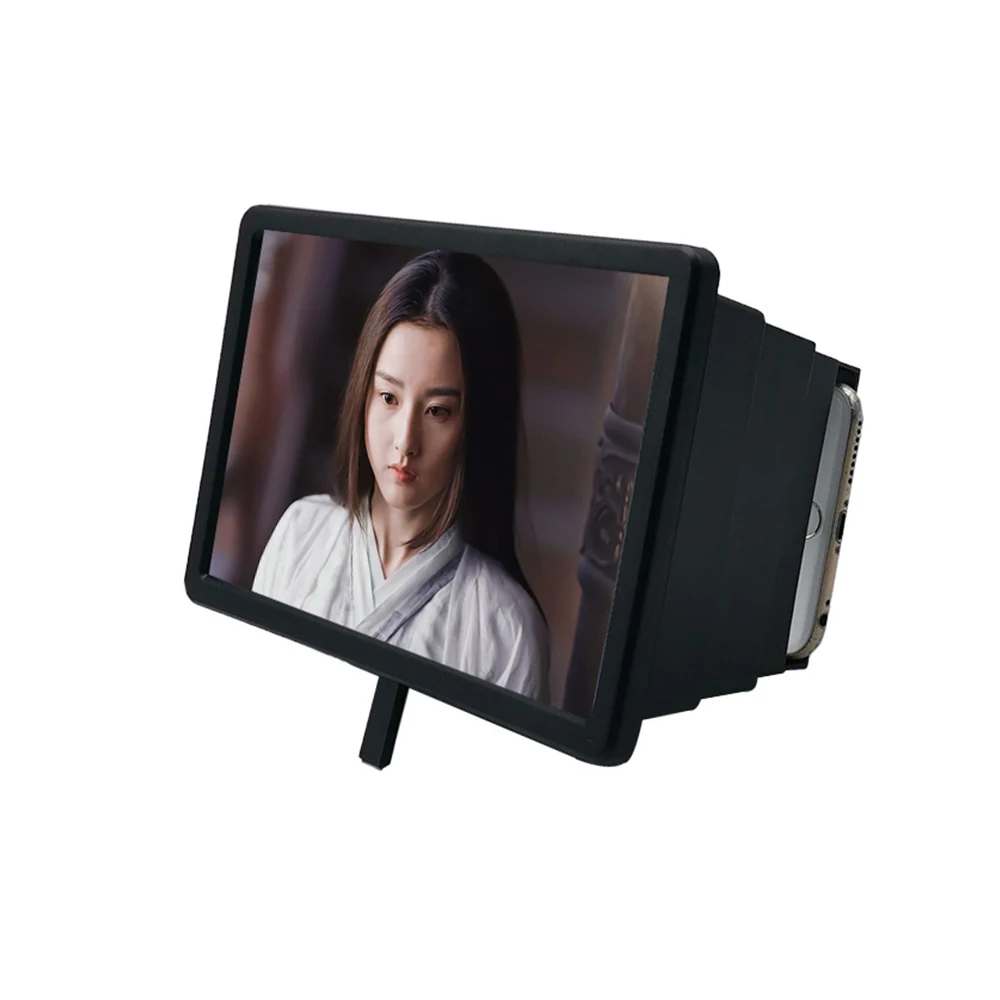 Универсальный экран мобильного телефона увеличивающая подставка 3D экран Увеличение видео стеклянная подставка кронштейн для iPhone HD планшет складное устройство для увеличения подвес для Samsung держатель мобильного телефона - Цвет: Черный