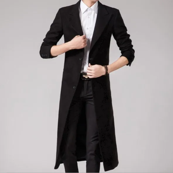 Осень Зима Плюс Размер длина до колена Тренч для мужчин бизнес случайный длинный черный Блейзер корейский стиль приталенное пальто 3XL 4XL