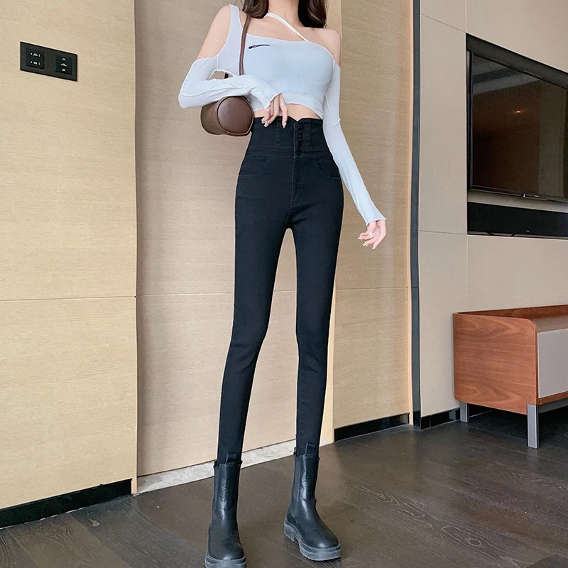 Pantalones vaqueros de cintura superalta para mujer, Jeans de gran tamaño, elásticos, ajustados al a la moda, para otoño nuevos|Pantalones vaqueros| - AliExpress