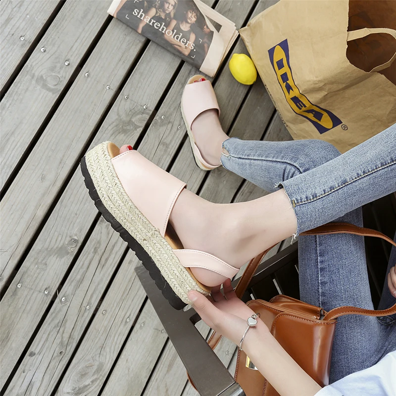 Босоножки на платформе; женская обувь; женские летние босоножки; тканые эспадрильи; обувь на толстой подошве; Sandalias; обувь на танкетке; Mujer