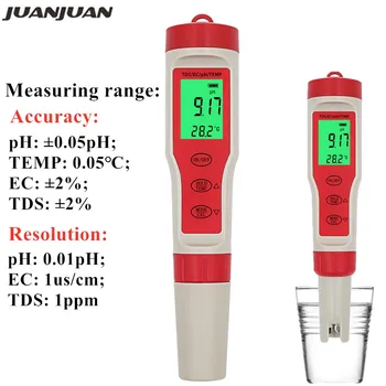 

With Backlight Digital Tester Pen PH Meter 0.01 PH TDS EC TEMP Meter High Accuracy 4 in 1 Multi-parameterWater Monitor 30%off