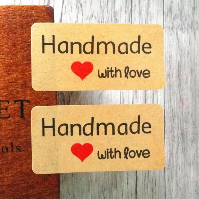 

1200pcs/lot Kraft paper "Handmade with love" print Adhesive Baking Seal Sticker students' Gift Label Stickers Funny DIY Work