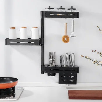 

Spices Rack Wall Mount With Shelf for Seasoning Condiment Rotatable Adjustable Hanging Storage Racks Kitchen Organizer Cabinets