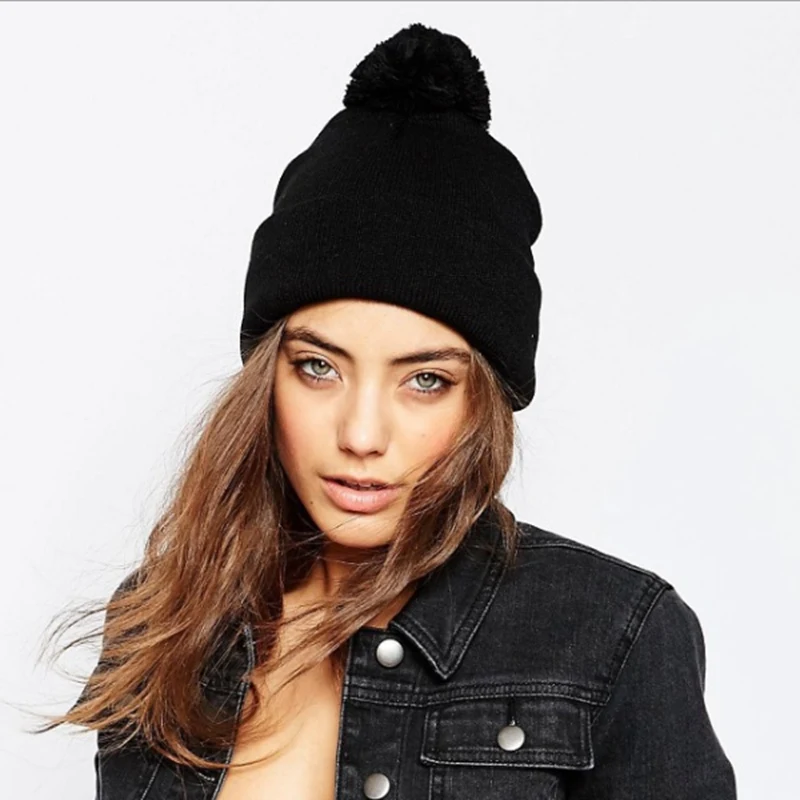 WZCX, модные, сохраняющие тепло, унисекс, хип-хоп, Skullies Beanies, новые, обжимные, эластичные, повседневные, одноцветные, с помпоном, шапка, зимняя шапка
