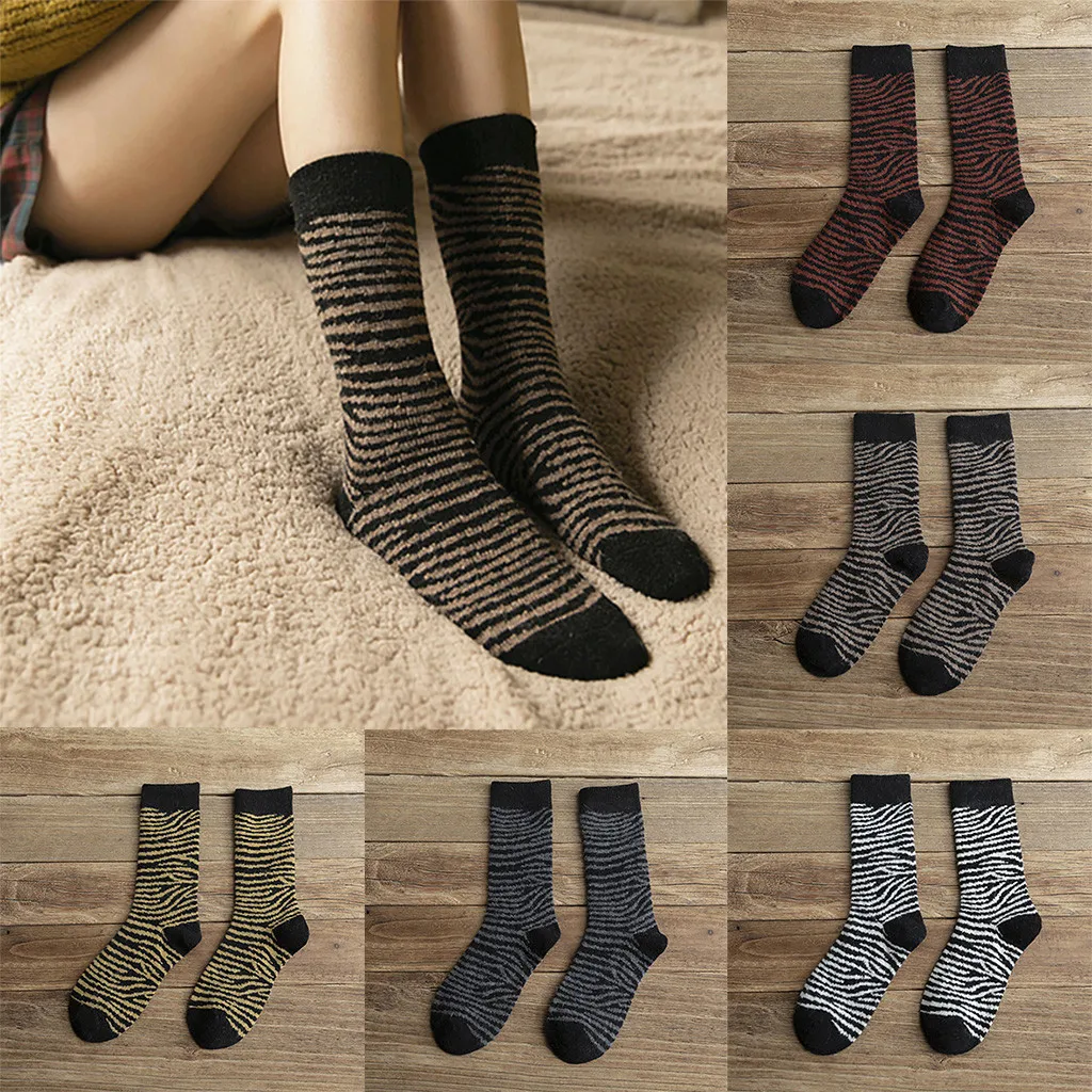 1 пара, модные хлопковые удобные чулки в полоску, Нескользящие чулки средней длины, femme calcetines mujer divertido W1104