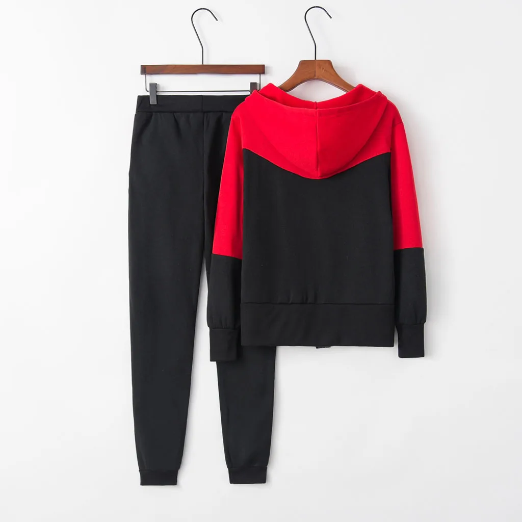 Женский комплект 2 шт., Однотонный свитер с капюшоном и штаны, спортивный костюм, спортивный костюм для бега