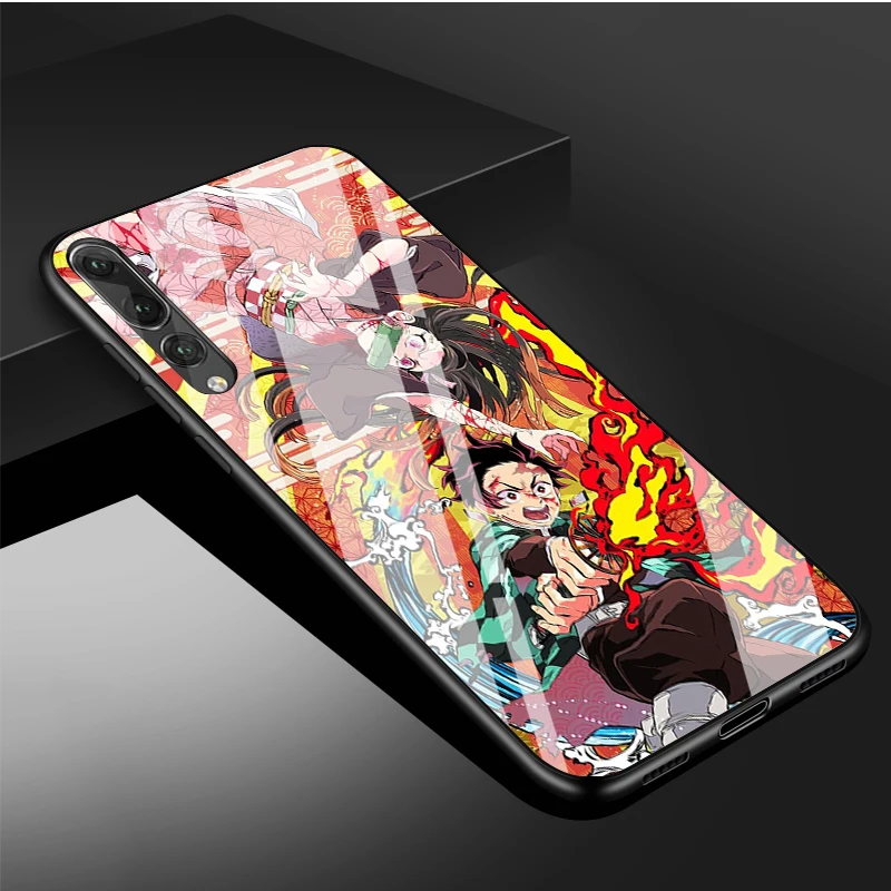 Anime Demon Slayer Kimetsu Không Yaiba DIY Cao Cấp Kính Cường Lực Điện Thoại Ốp Lưng Cho Huawei P20 P30 P40 Lite PRO Giao Phối 20 30 Lite Pro pu case for huawei Cases For Huawei