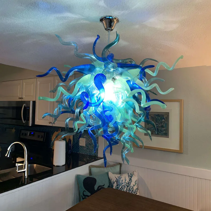 Candelabro de cristal de Murano, iluminación de sobremesa, diseño europeo, Aqua Blue, 28