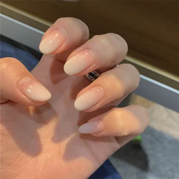 

24pcs/Set White Gradient Fake Nails Simple Middle Long Round Head Girls Artificial Full Nail Art Tips Faux Ongles with Glue