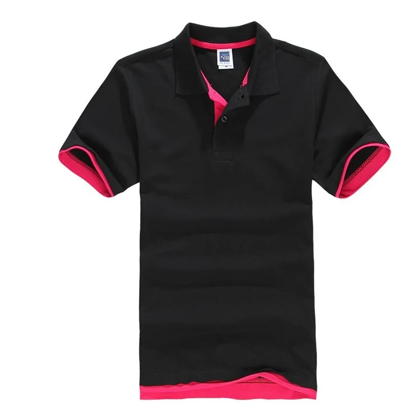 Black-red Летняя Классическая рубашка поло, мужская хлопковая Однотонная футболка с коротким рукавом, дышащая рубашка поло, рубашка поло HOMBRE, майки для игры в гольф, 3XL - Цвет: Black-red