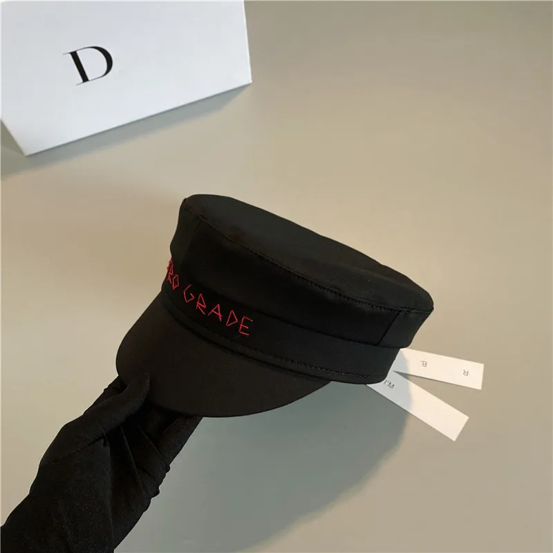 New Black Cotton Letter Newsboy Caps Women Flat Militray Caps
