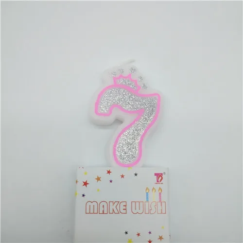 Номер 0-9 свечи сверкающие Серебристые розовые синие короны свечи для торта украшения для кексов для детей девочек день рожденья для мальчиков - Цвет: 7-pink