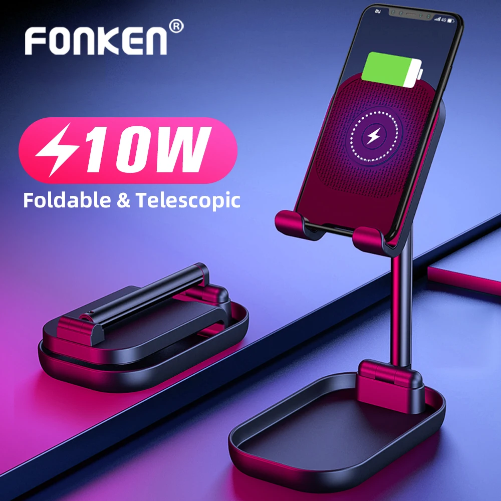

FONKEN Folding Wireless Charger 10W Desk Mobile Holder Qi Charging for Phone Stand Double coil Fast Charge Universal bracket