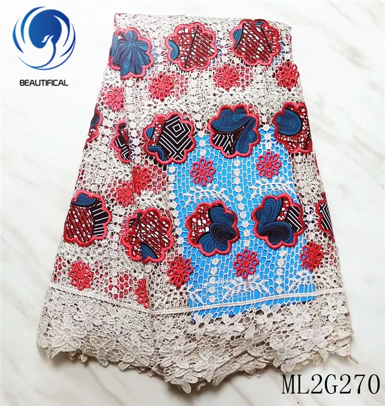 

BEAUTIFICAL African lace fabrics 2019 New nigerian guipure cord lace mix wax fabric for dress 5yards chemical lace ML2G270