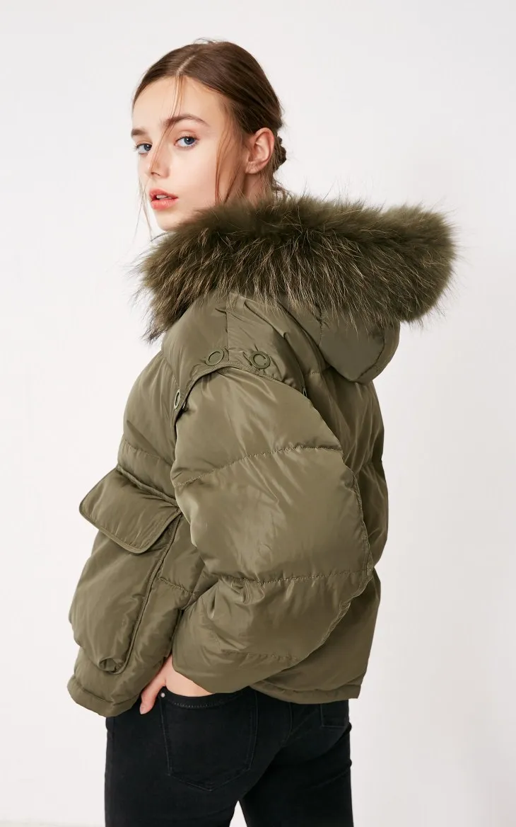 Vero Moda женский мех енота с капюшоном рукава съемный короткий пуховик парка пальто | 318423528