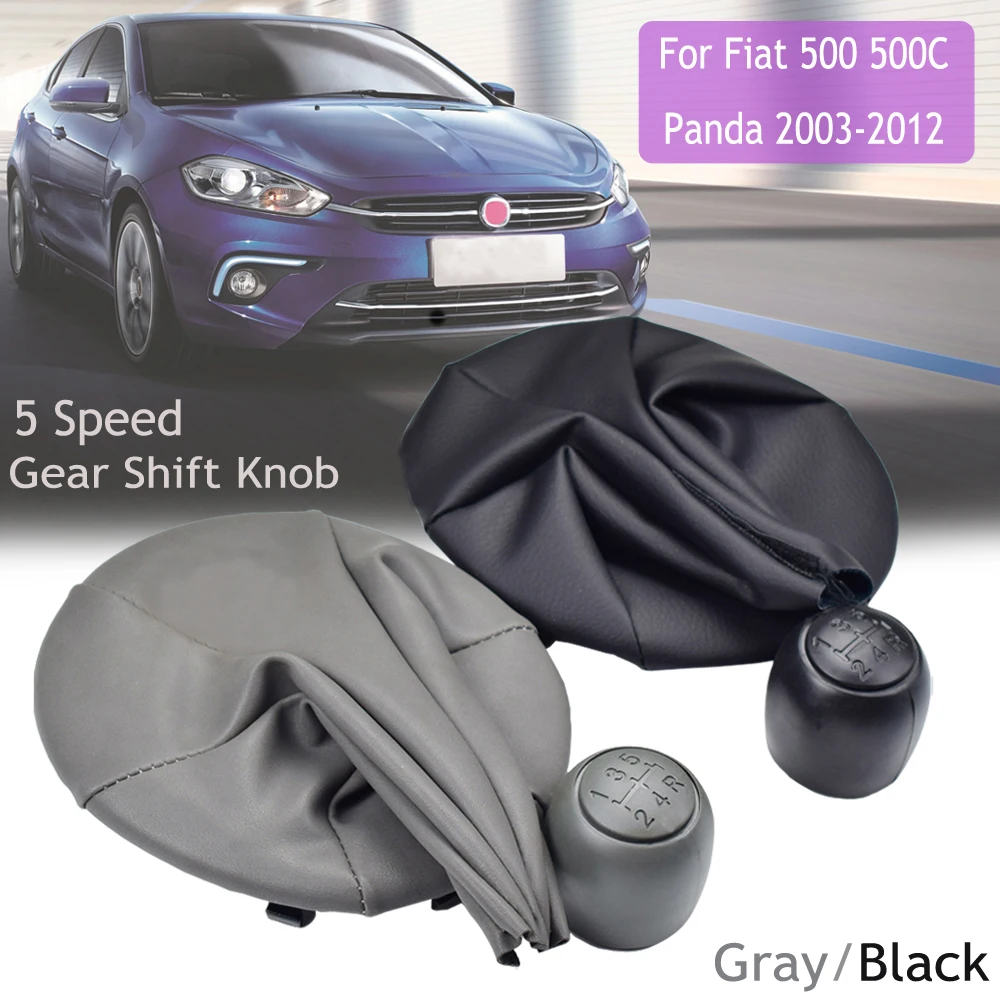 

Black/Gray Fit For Fiat 500 500C 2007-2012/Panda 2003-2012 Manual 5 Speed Gear Shift Knob Shifter With Leather Gaiter Boot Cover