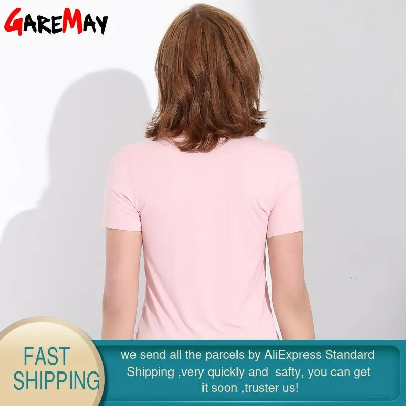 Женская футболка GAREMAY летняя Однотонная с круглым вырезом Повседневная белая и