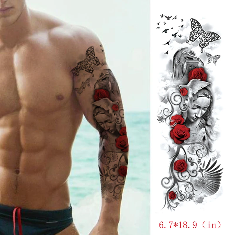 Водостойкая временная татуировка наклейка Дракон башня полная рука черная поддельная Татуировка большого размера флэш-тату рукава татуировки для мужчин и женщин - Цвет: Белый