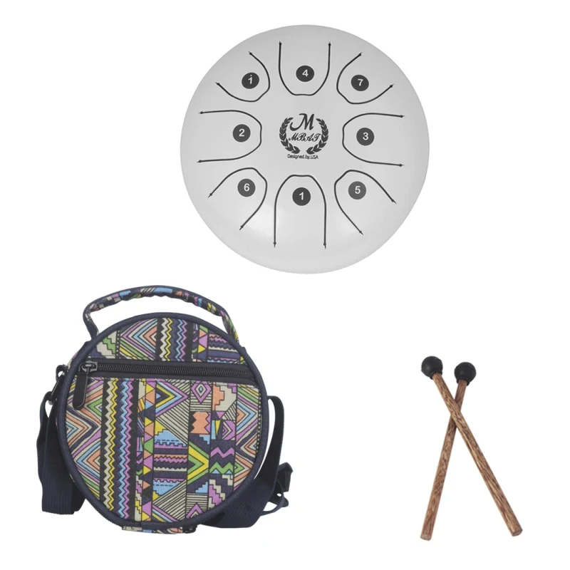  Mini 8-Tone Steel Tongue Drum Portable Drum C Key Hand Pan 5.5 Inch Tongue Drum With Mallets Carry 