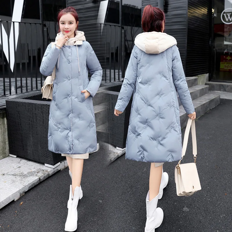 Winter CHIC Mid-length Cotton-padded Clothes Women's Slim Fit Slimming Mock Two-Piece Versatile Youth Students Cotton Coat