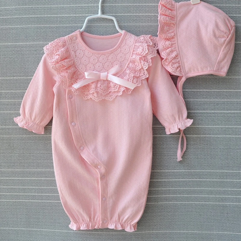 Lace Baby Clothing Spring Autumn Winter Female Baby Newborn Style Jumpsuit 0-3 Months Cotton Romper+Hat 2Pcs Spring Wear Clothes