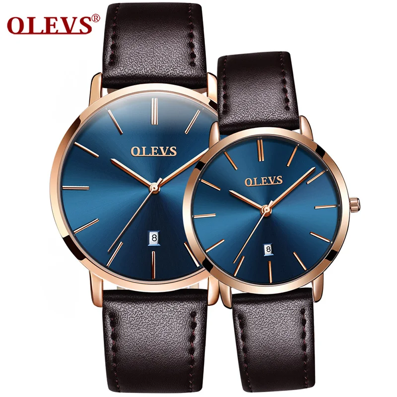 

OLEVS Quartz Couple Watch Men Women Montre Femme Life Waterproof Clock Leaher Wristwatch Ladies Business Watches Reloj Mujer