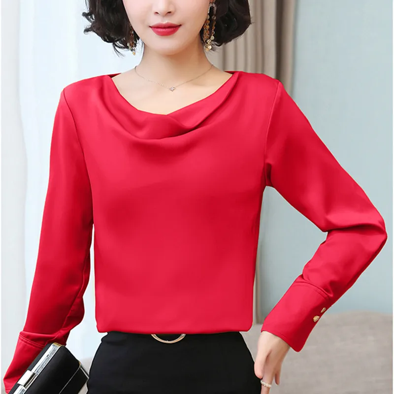 Korean Fashion Silk Women Blouses Elegant Woman Satin Solid Blouse V Neck Shirt Plus Size 4XL Blusas Mujer De Moda Women Blouses
