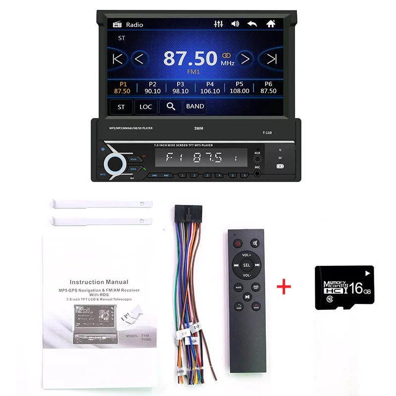 With 16G card Авторадио 7 дюймов 1 DIN сенсорный экран автомобильный MP5 плеер Bluetooth Mirrorlink стерео выдвижные радио AM/FM Поддержка нескольких языков - Цвет: With 16G card