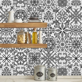 

Moroccan Style Grey Tiles Sticke Waterproof Self Adhesive Wallpaper Furniture Bathroom DIY Arab Tile Sticker H1121