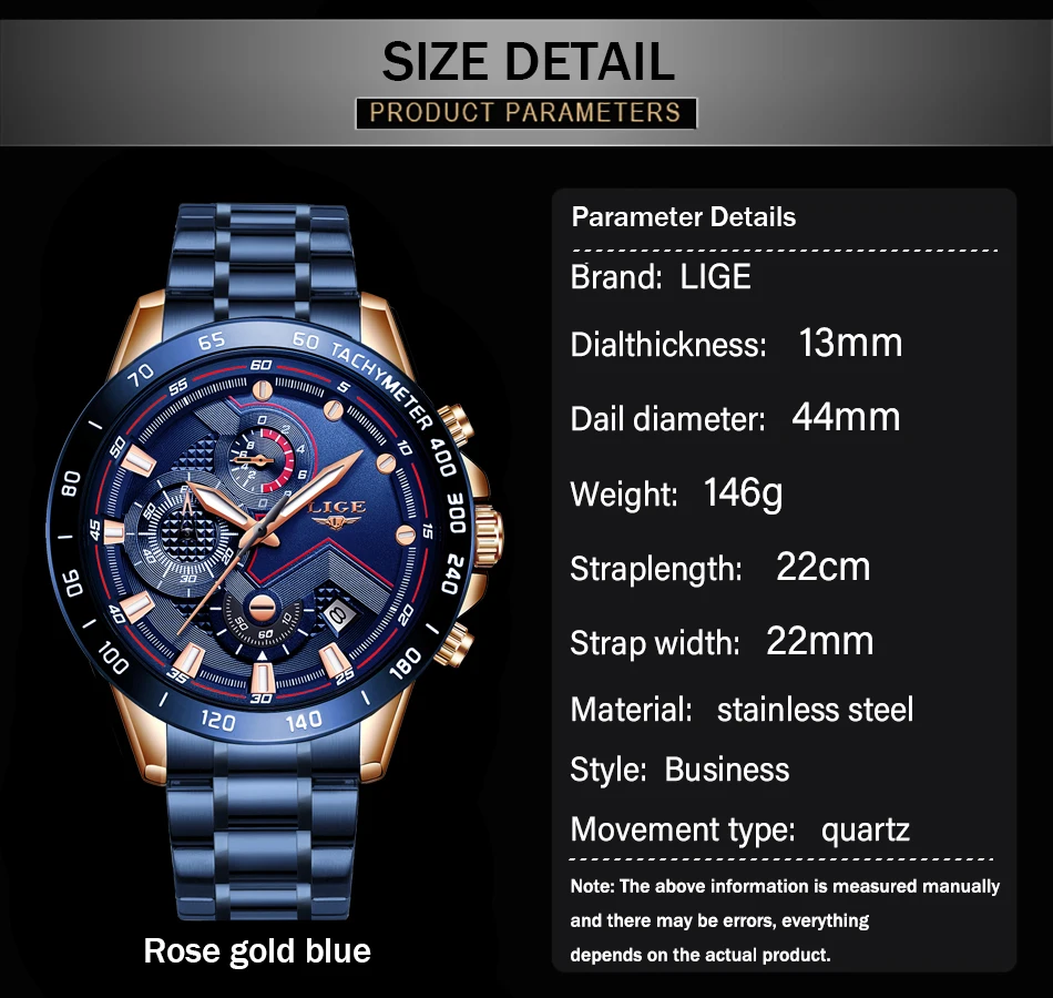 LIGE деловой мужской роскошный бренд часов наручные часы из нержавеющей стали Хронограф Кварцевые часы для военных часов Relogio Masculino