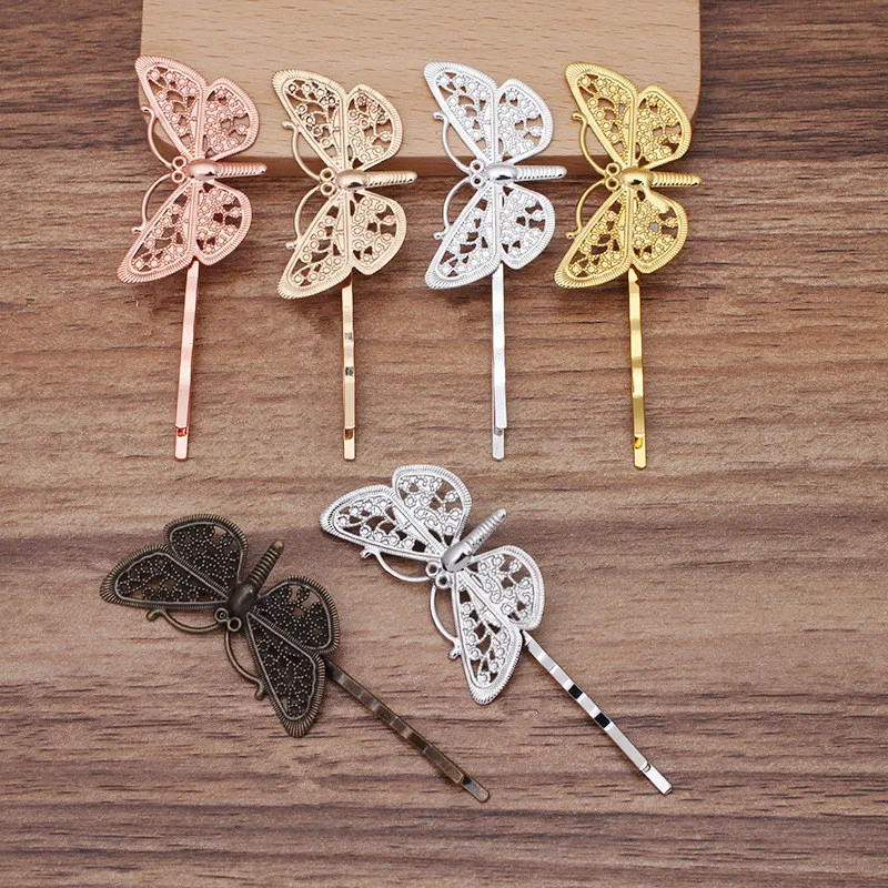 

50pcs 38x20mm Brass Filigree Butterfly Barrettes DIY Hair Clips Metal Hairpin Base Setting Hair Accessories For Women