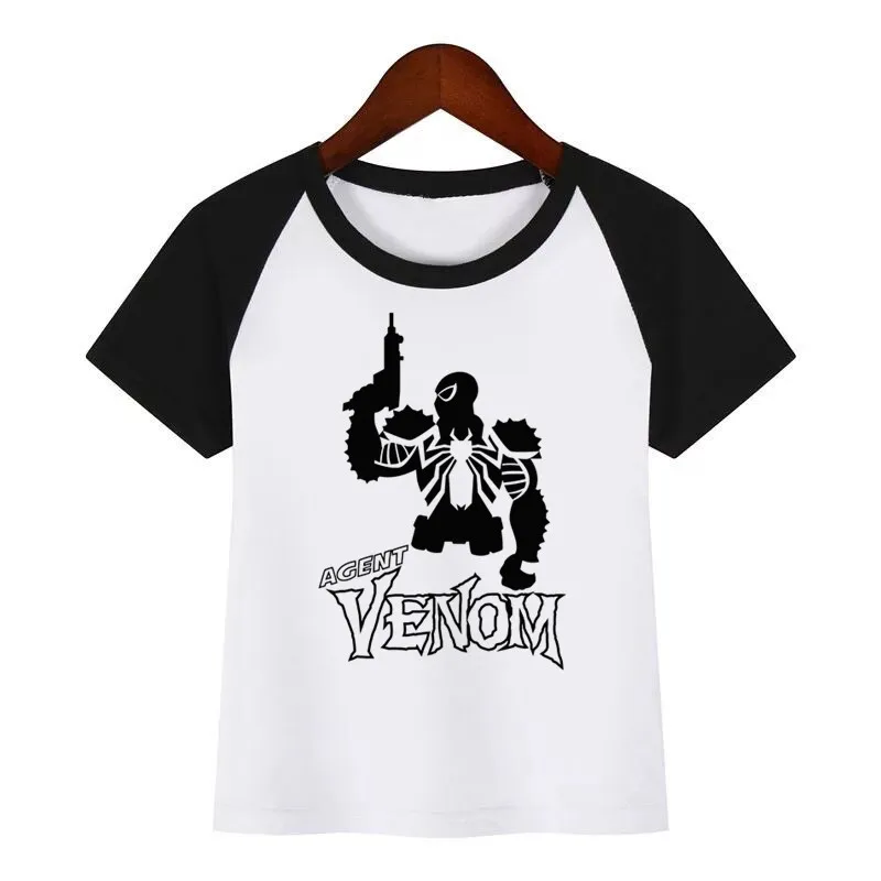 Детская футболка с круглым вырезом и мультяшным рисунком Venom комиксов Marvel Человека-паука футболки летние топы для детей, для девочек, футболка с коротким рукавом на мальчиков/девочек Костюмы