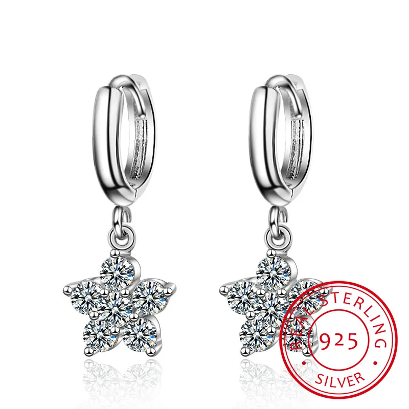 

925 Sterling Silver Crystal Zirconia Plum Blossom Flowers Drop Earrings For Women Temperament Sterling-silver-jewelry eh701