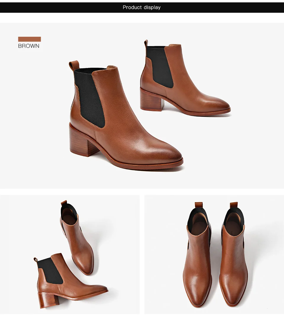 BeauToday/женские ботинки «Челси» из натуральной телячьей кожи с острым носком и эластичной лентой; ботильоны на высоком каблуке ручной работы; 03368