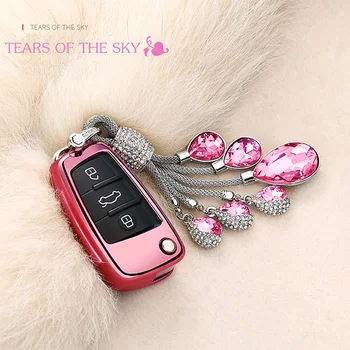 

3 Buttons Folding TPU Soft case for Audi A1-A7 TT Q3 Q5 Q7 R8 S6 S7 S8 SQ5 RS5 Artificial Crystal Pendant Waven key shell cover